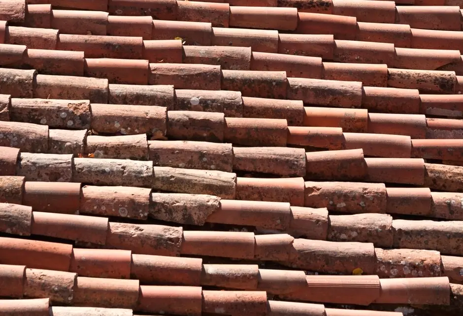 Aged clay tiles laid in rows